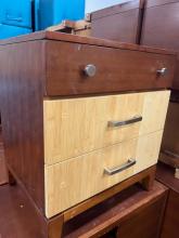 Wooden nightstand with 3 drawers and light wood bottom drawers!  27H x 19L x 24W