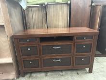 Elegant dark brown wood entertainment center with 8 drawers 