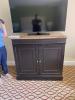 Spacious granite top credenza with a mini fridge that fits inside! 
